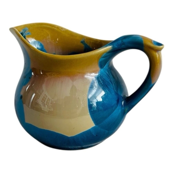 Crystalline Glaze Art Pottery Blue Yellow Small Pitcher Collectible Home Decor - Picture 3 of 5